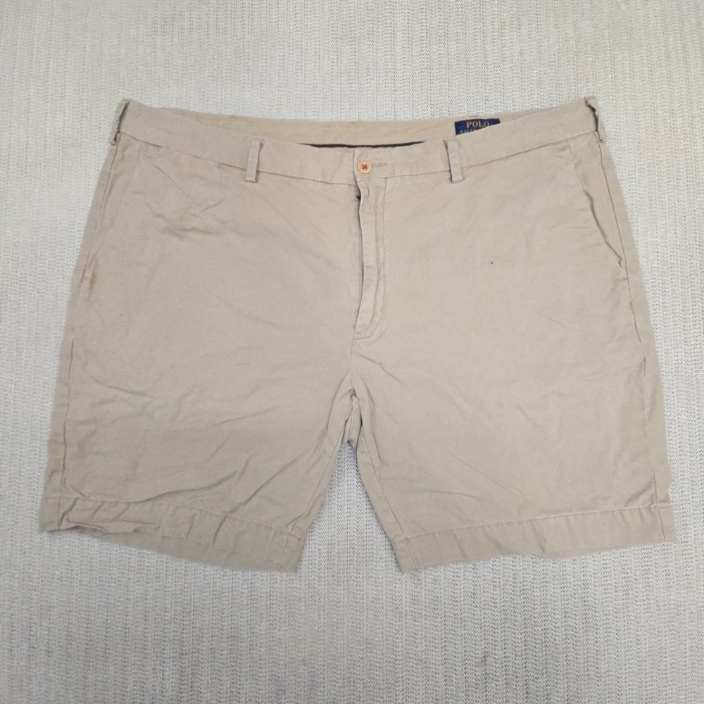 Polo Ralph Lauren Shorts Mens 42x7" Beige Pima Cotton Chino Flat Front Casual